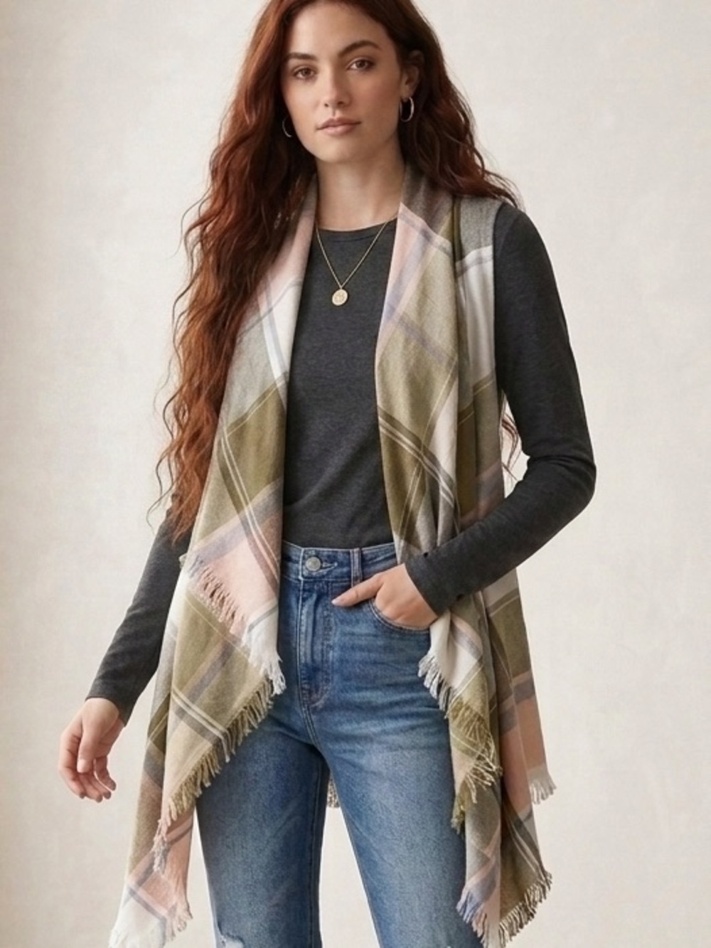 Maurices Plaid Cozy Rayon Sweater Vest Summer Cover Up Festival Vacation